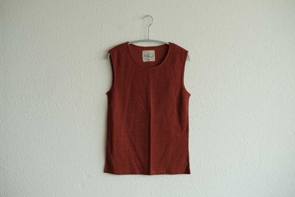 リネンコットンアンダーウェア　ノースリーブ（コッパーレッド・レディースSサイズ）
