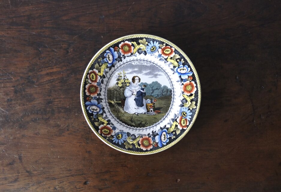 Creil クレイユ 手彩色 グリザイユ皿 平皿 φ20.6cm フランス アンティーク 0502288