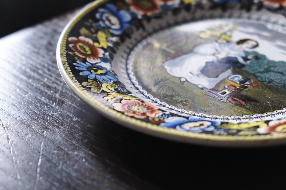 Creil クレイユ 手彩色 グリザイユ皿 平皿 φ20.6cm フランス