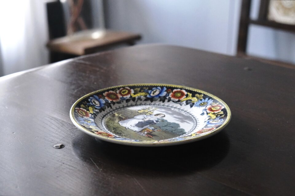 Creil クレイユ 手彩色 グリザイユ皿 平皿 φ20.6cm フランス