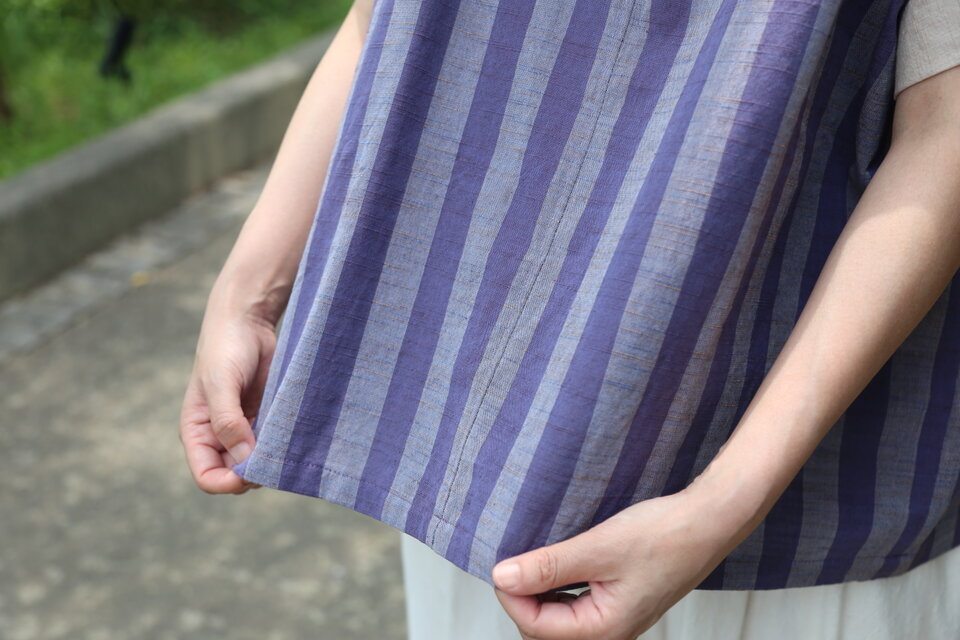 ⚪︎SALE⚪︎会津木綿の色合わせブラウス（半袖）あけび縞