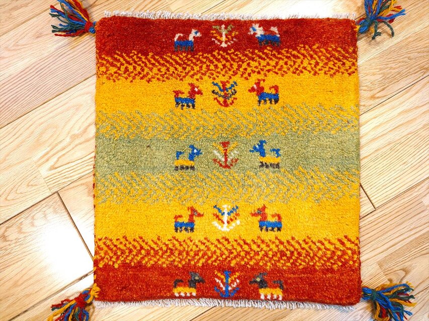 ペルシャ ギャッベ ミニマット ラグ 横39x41㎝ 夕焼け 生命の木