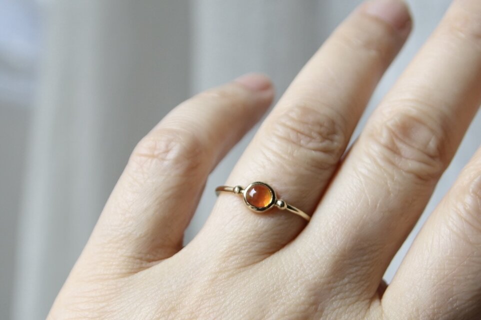 agete◇K14YG*9号*ファイヤーオパールリング*色石*アガットクラシック