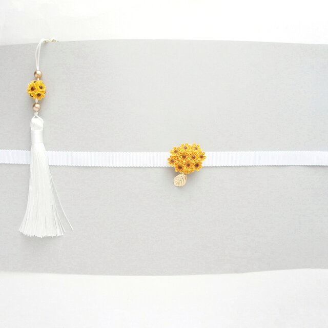 帯留め 「ひまわり」つまみ細工 夏の花 向日葵 ヒマワリ 帯周り 帯飾り
