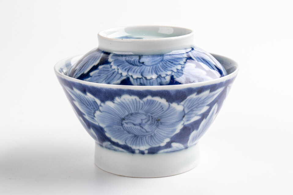 古伊万里 染付 牡丹文蓋茶碗 1客 江戸後期 個体B