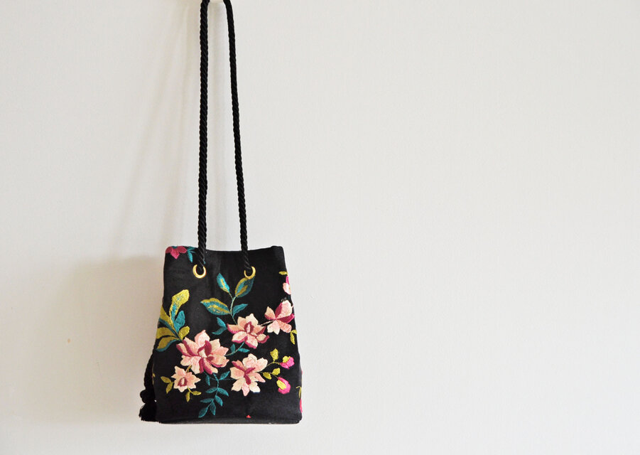 数量限定！花柄チュール刺繍2way ポシェットマリンバッグ マルチカラー