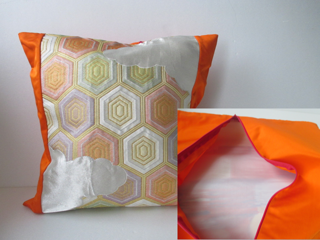 u145　裏地付　帯 クッションカバー　座布団カバー　ファスナー　40x40cm　おしゃれ