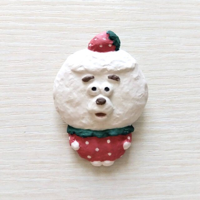 立体ブローチ（いちご好きのビションフリーゼ）