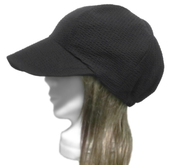 つば広キャスケット◆コットンリップルニット／ブラック　◇紫外線対策・ゆったりサイズ・小顔効果・オールシーズン着用◇
