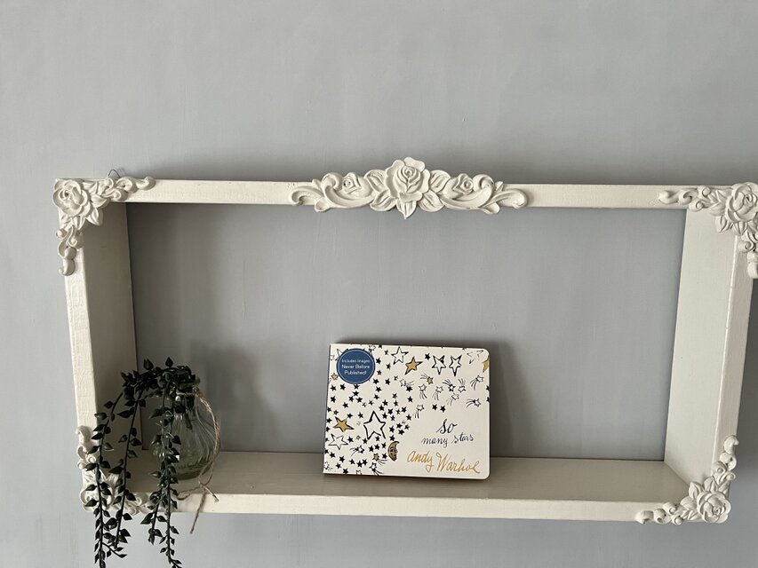 W59cm アンティーク 額縁 シェルフ BOX 飾り棚 木製 壁面収納 ミルキーホワイト薔薇