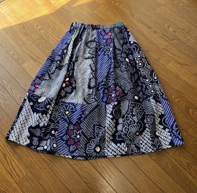 ☆　有松絞の浴衣布合わせ ウエストタックスカート 浴衣リメイク♪