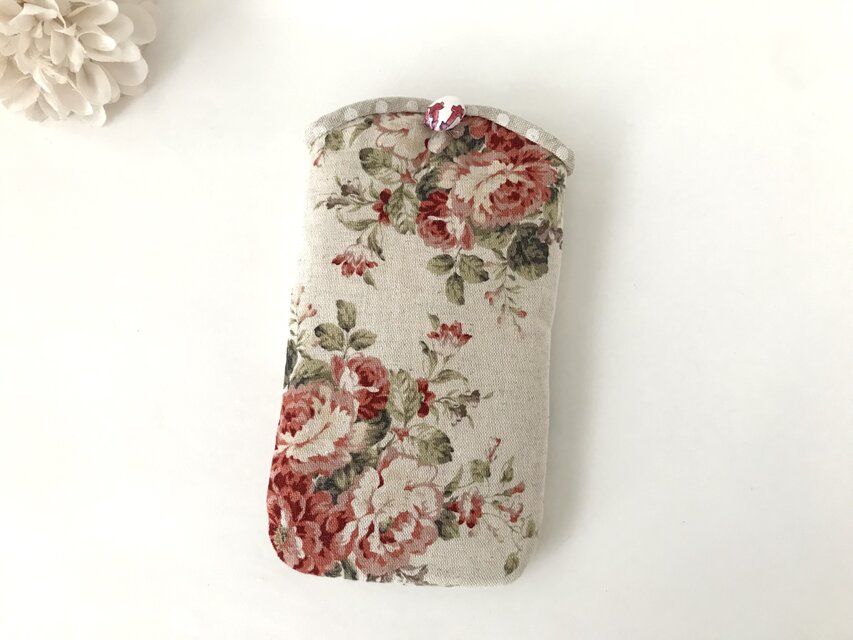 スマホケース スマホポーチ iphoneケース iphoneポーチ 赤 花柄 バラ フラワー レッド 布 スリム