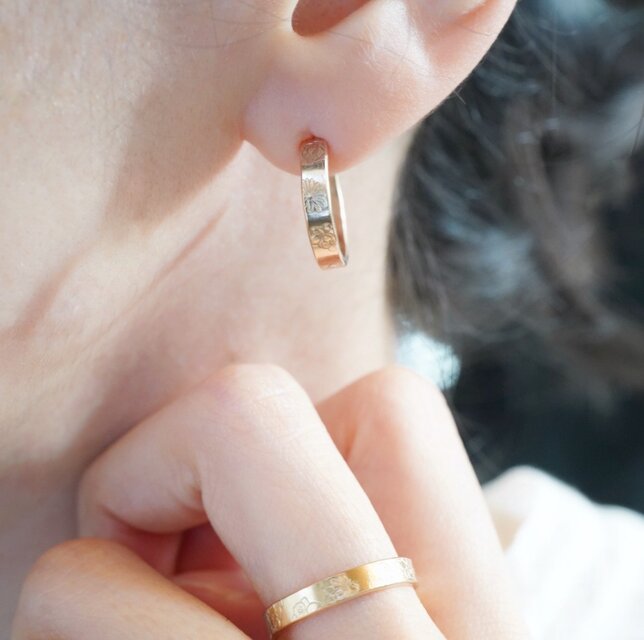 誕生花 (選べる4種)》フープピアス 14kgf オーダーメイド