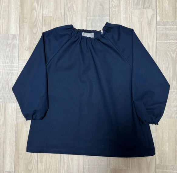 【80～160】ネイビー 無地 シンプル 長袖スモック ポケットなし 着丈延長可 スモッグ