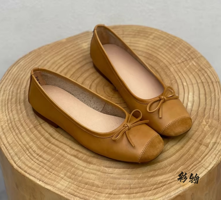 【受注製作】丸トウパンプス シューズ リボン付き 手製牛革レザー RP39