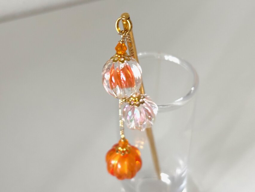 かんざし 鬼灯の様な2トーンカラーのオレンジビーズ ホオズキ