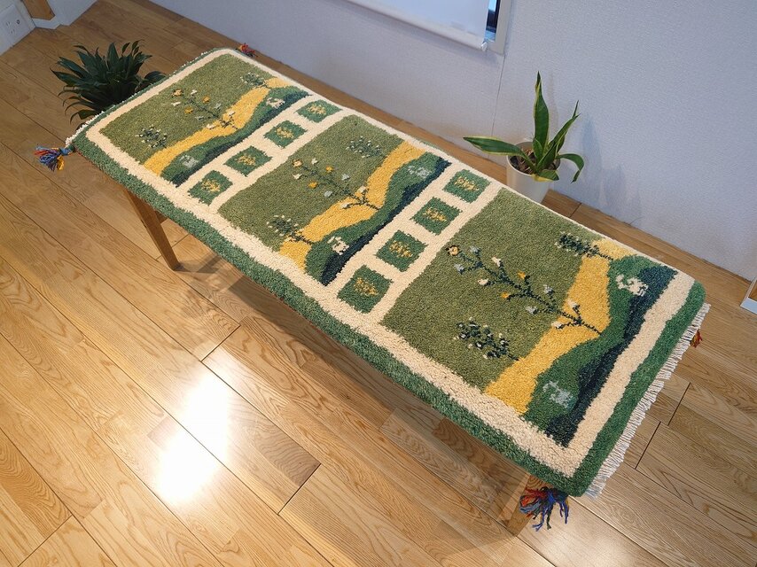 ペルシャ　ギャッベ　ミニランナー ペルシャ ギャッベ ミニランナー ラグ 115x44cm 緑 風景