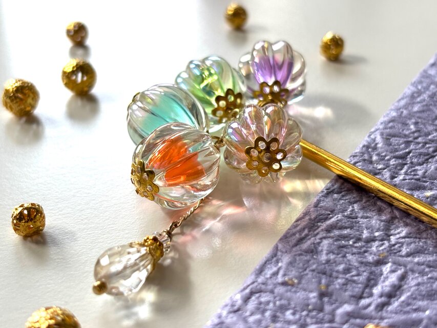 かんざし 飴玉の様な2トーンカラービーズ カラフル 一本挿し 一