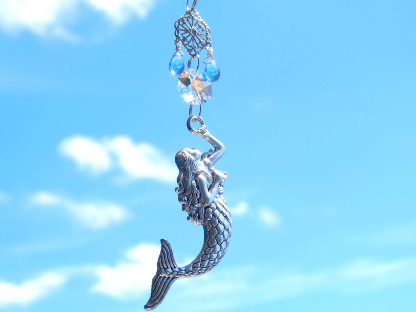 スワロフスキー/マリンブルー*マーメイド/ミニサンキャッチャー*人魚
