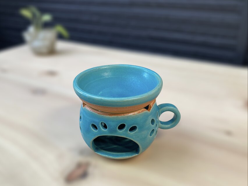 マグカップ香炉⭐︎茶香炉⭐︎アロマポット⭐︎ランプシェード⭐︎トルコ青(ターコイズブルー)花