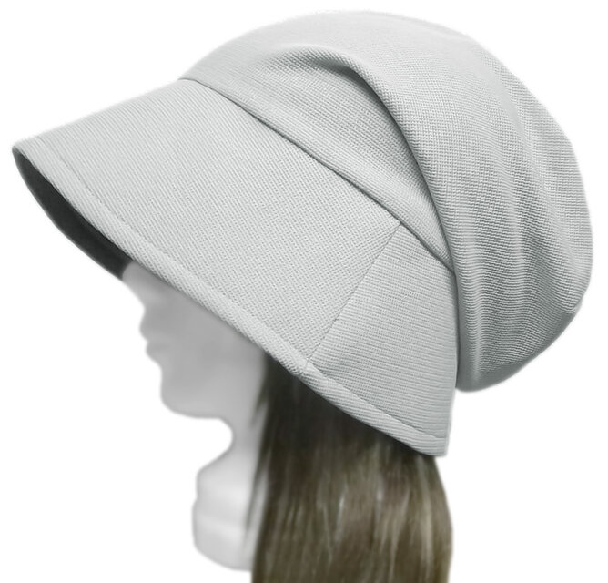 つば広女優帽子◆変り織ハーフリネンニット／グレー　◇紫外線対策・ゆったりサイズ・小顔効果・オールシーズン着用◇