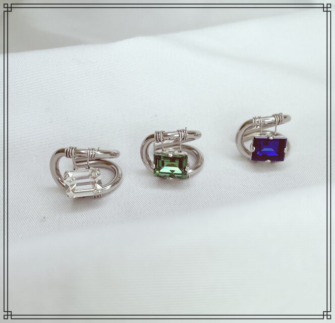 ロングスクエア　スワロフスキーイヤーカフ【サージカルステンレス】