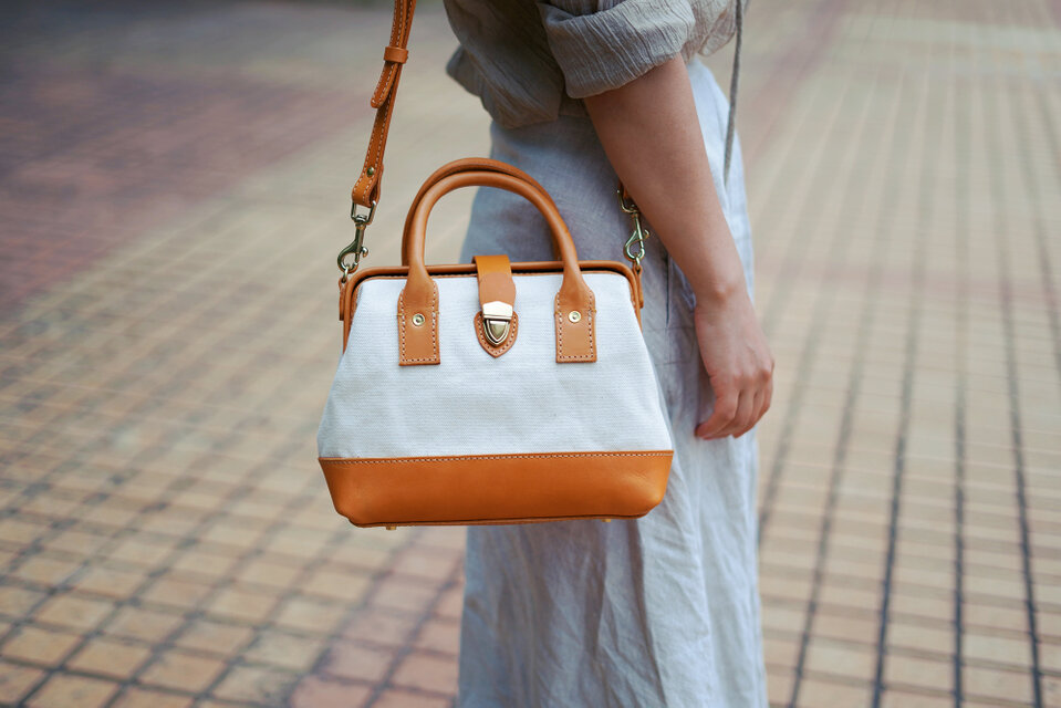 「帆布×革の組み合わせ」 がま口2wayバッグ｜レトロクラシック