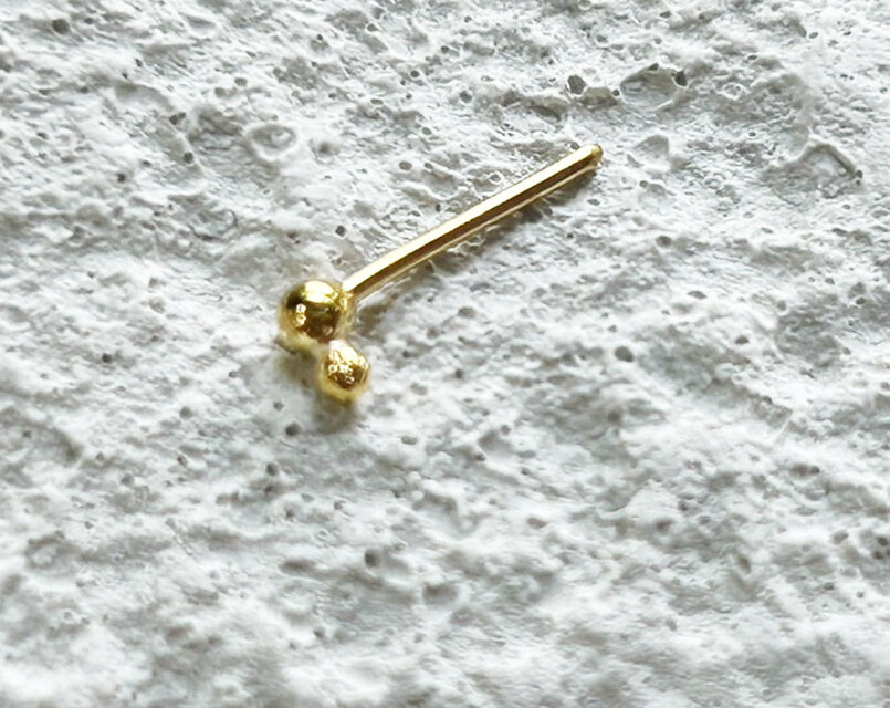 K24純金 丸玉＋子丸玉スタッドピアス◇ K24 Round Ball Stud（片耳分