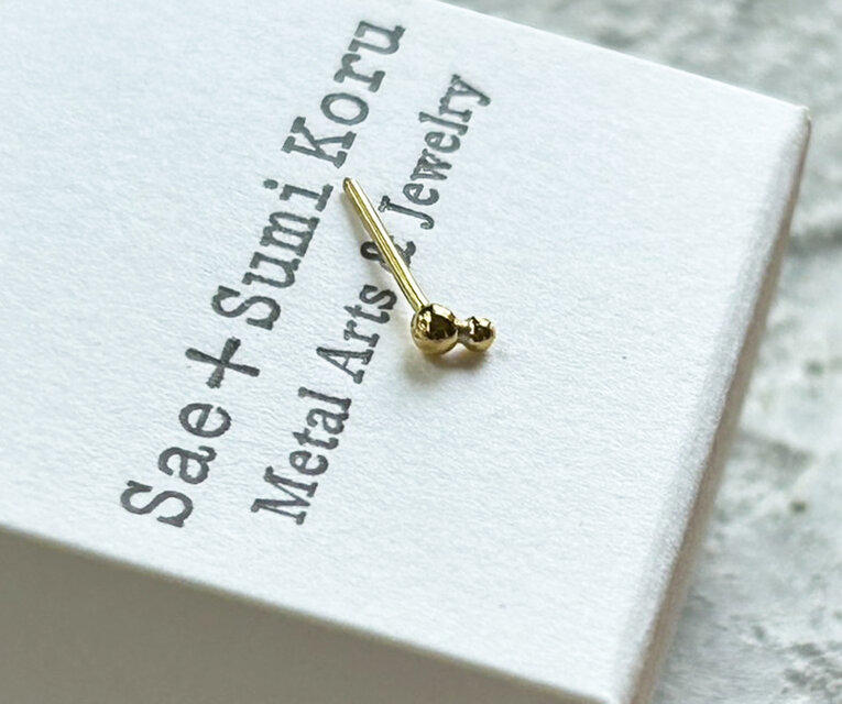 K24純金 丸玉＋子丸玉スタッドピアス◇ K24 Round Ball Stud（片耳分