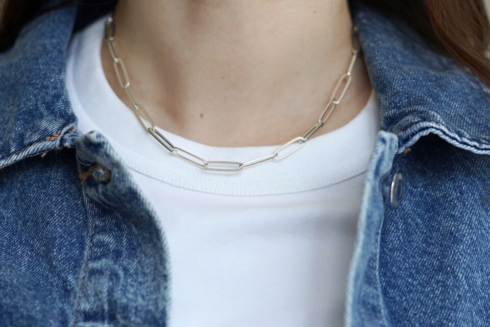 シルバー925 ロングチェーンネックレス SILVER925 volume ロングクリップチェーンネックレス 41cm | iichi