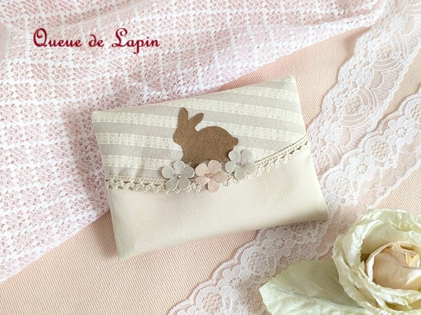 可愛いうさぎのポケットティッシュケース（ベージュ）