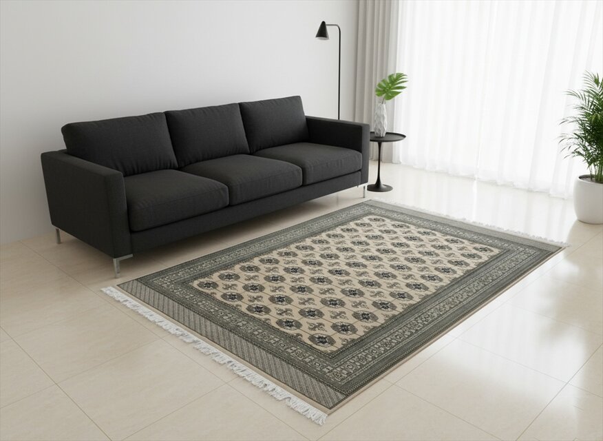 パキスタン絨毯 ハイクオリティ 252x205cm 手織り　ベージュ　ボハラ柄