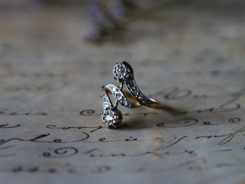 【FR-54】Toi et Moi 天然ダイアモンド K18 アンティークジュエリー 指輪 フランスアンティーク