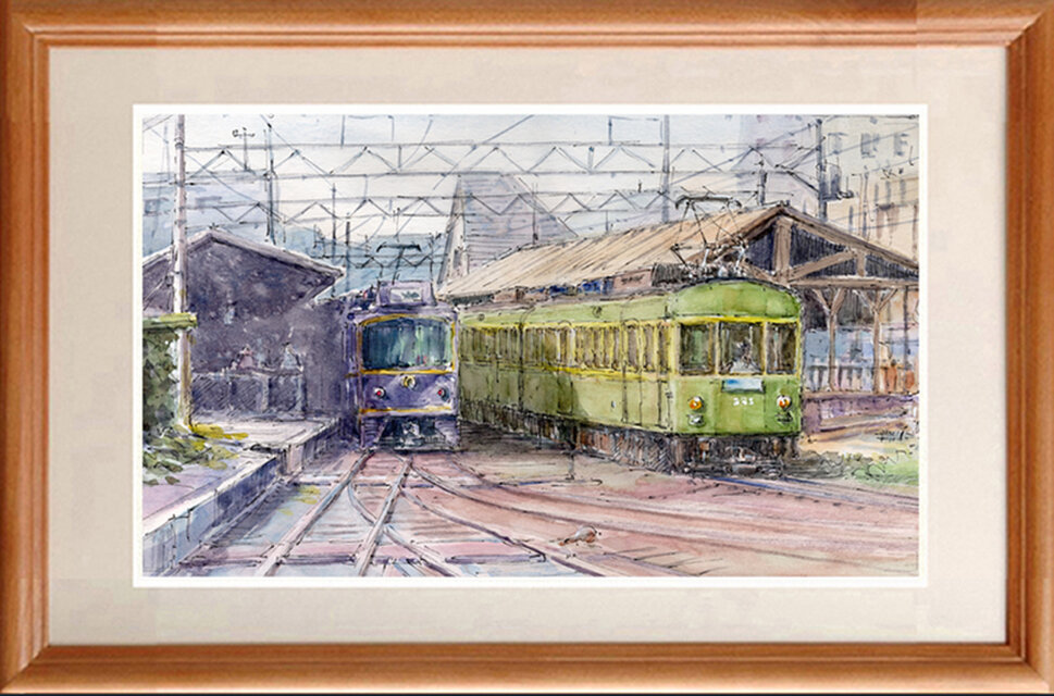 水彩画原画 江ノ電江ノ島駅・上下線 ＃668 | iichi 日々の暮らし