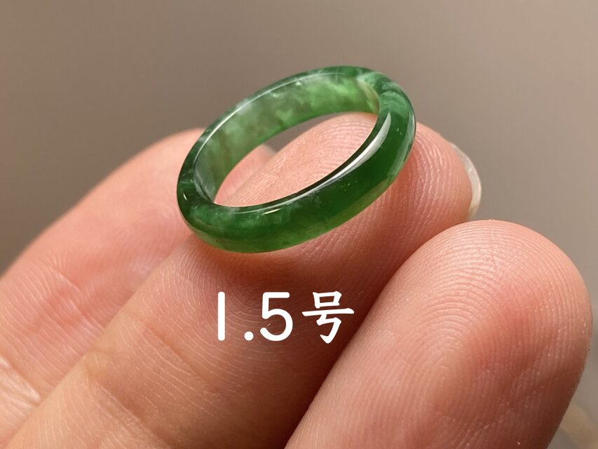 翡翠K14リング　刻印あり L12-204 極品 ピンキーリング 高氷種 濃陽緑 1.5号 天然グアテマラ産 A