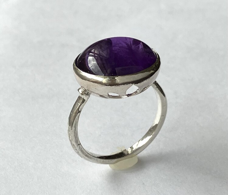 SILVER 大粒アメジスト 大ぶり ヴィンテージ リング カレッジリング ステンレス CZ メンズ ヴィンテージリング