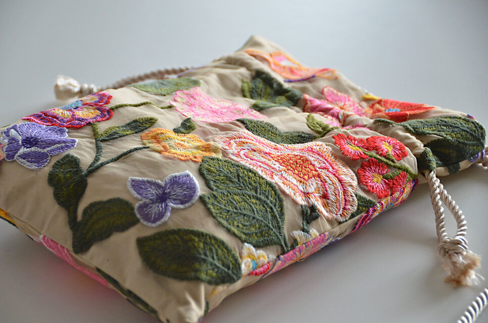 数量限定！チュールフラワー刺繍3way巾着ショルダーバッグ