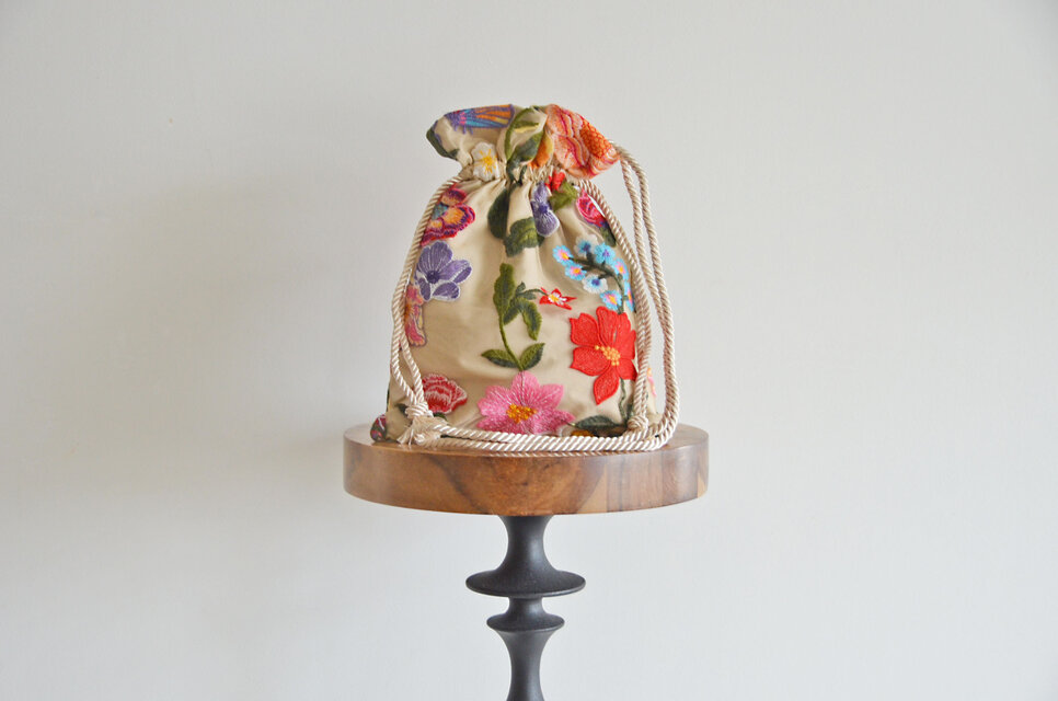 数量限定！チュールフラワー刺繍3way巾着ショルダーバッグ