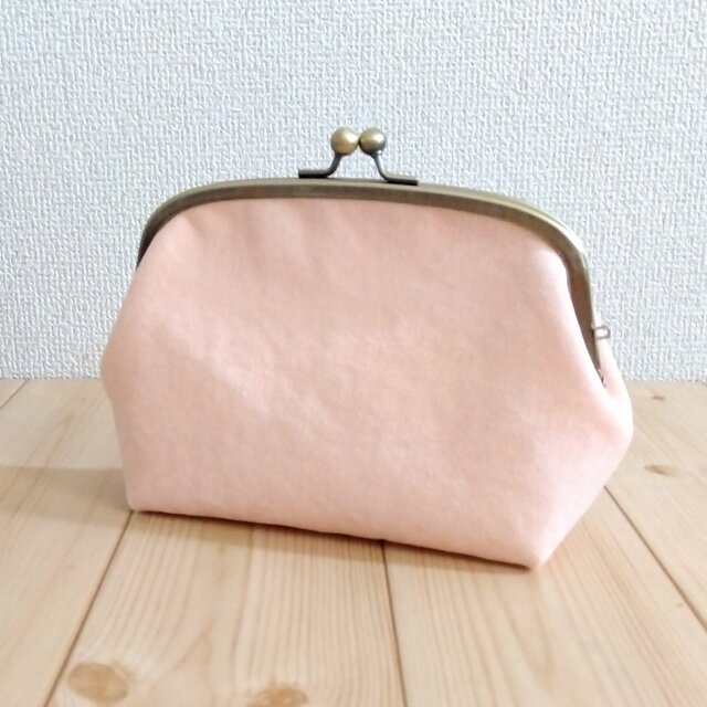 倉敷帆布　大きめがま口ポーチ　17cm口金　ピーチオレンジ　315