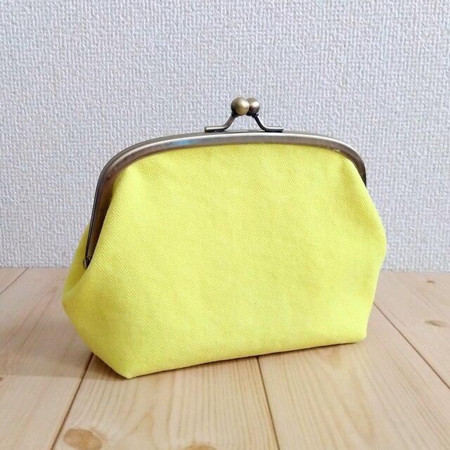 倉敷帆布　大きめがま口ポーチ　17cm口金　イエロー　316