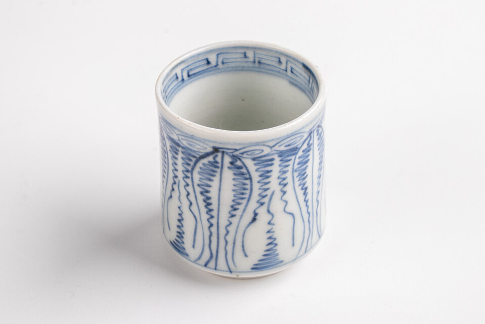 古伊万里　染付　横線　紋様　そば猪口 古伊万里 染付 横線 紋様 そば猪口 ☆ 伊万里焼 蕎麦猪口/5個 江戸