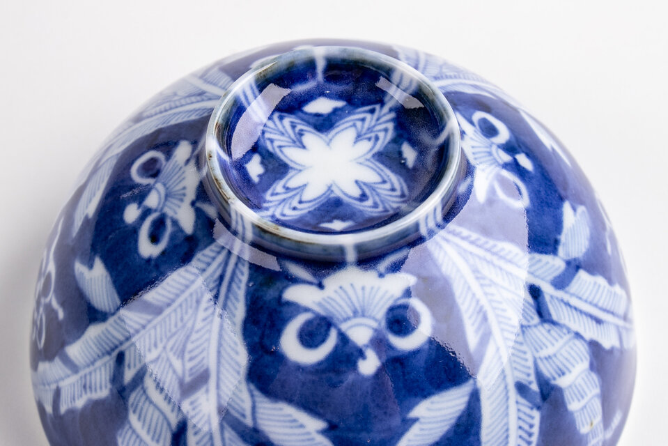 古伊万里染付芭蕉古代文字文四方皿　江戸時代中期頃 古伊万里染付芭蕉古代文字文四方皿 江戸時代中期頃