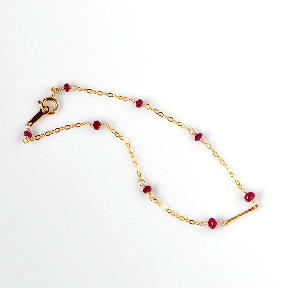 USA製ビバリーヒルズ　14金赤いガーネットストーンメレダイヤブレスレット新品 14kgf/「赤い糸」 ルビー ブレスレット | iichi 日々の暮らしを