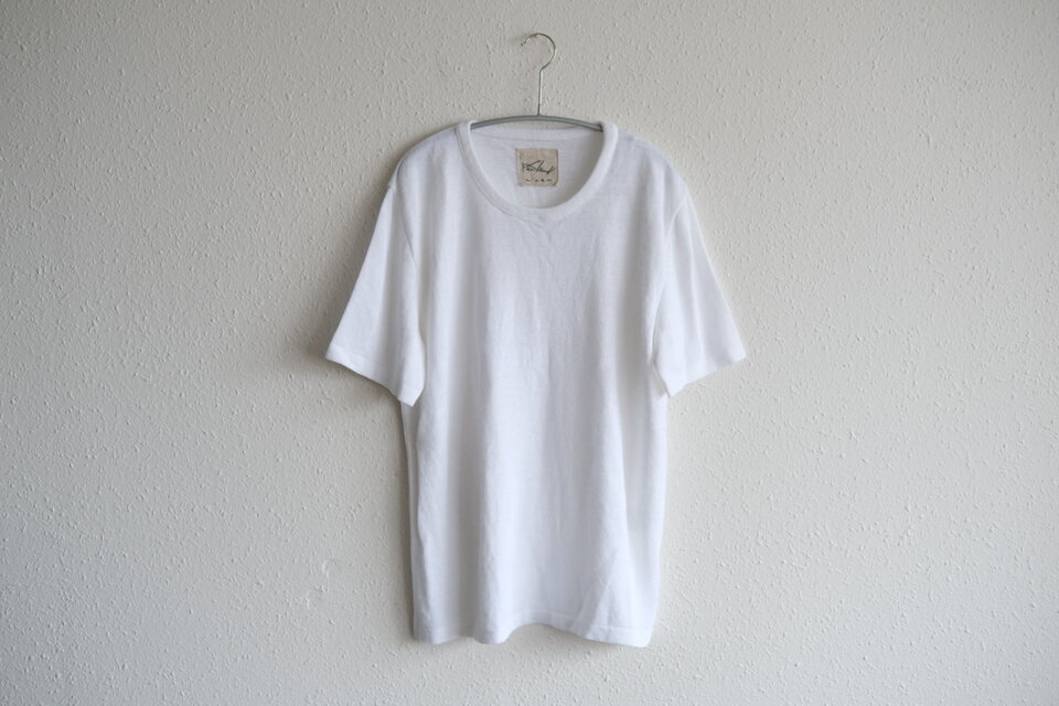 【new】リネンニット　半袖プルオーバー（白）｜ユニセックスLサイズ