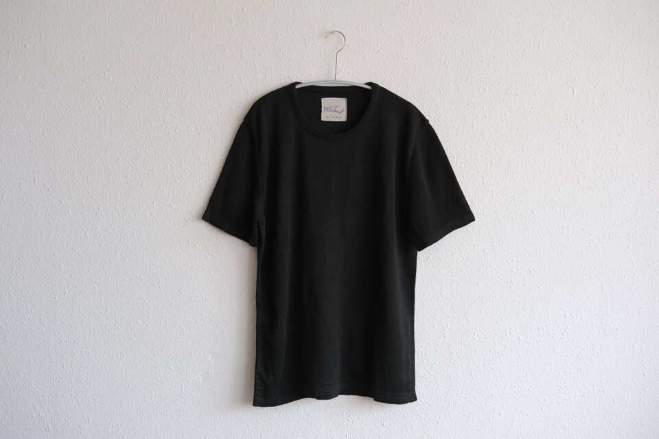 【new】リネンニット　半袖プルオーバー（黒）｜ユニセックスMサイズ