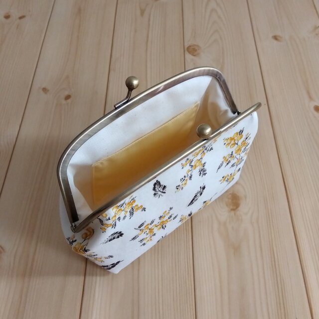 大きめがま口ポーチ ミモザ 17cm口金 アイボリー 322 | iichi