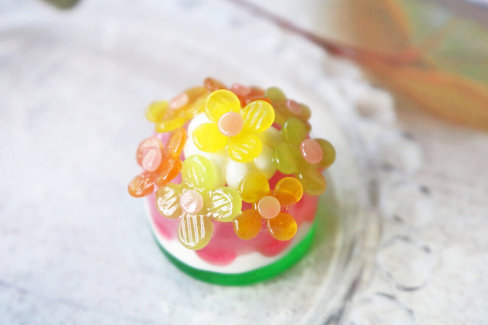 ガラスのミニチュア　シトラス系フラワーケーキ　★ガラスのミニチュア洋菓子店★