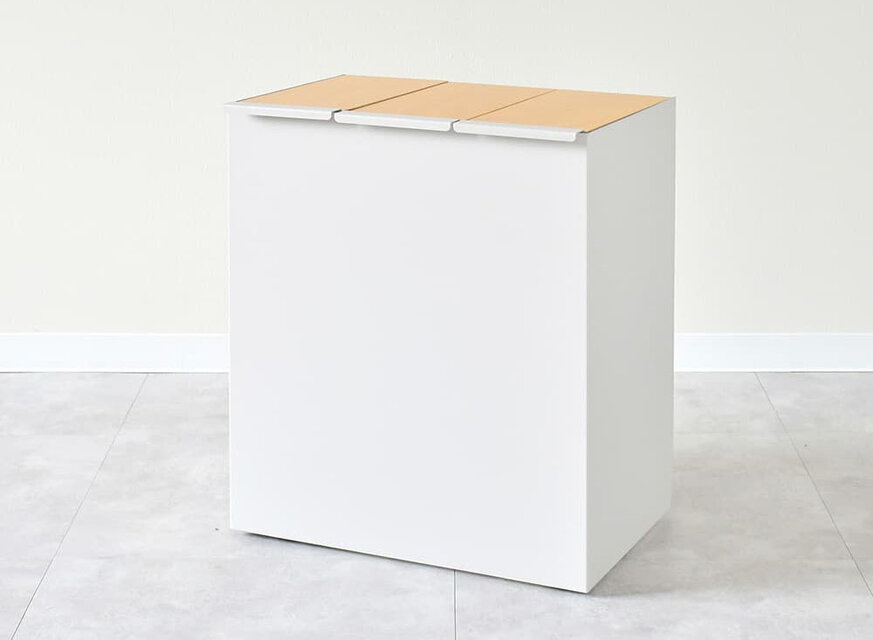 A factory ダストボックス ３分別：ゴミ箱 キャスター付 日本製 スチール 木製 蓋付き 袋  背面解放 キッチン収納