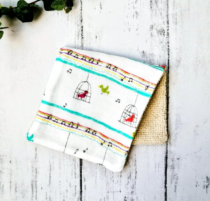 鳥籠に鳥　ハーフハンカチ　ガーゼハンカチタオル　ダブルガーゼ　マイクロファイバー　名入れ