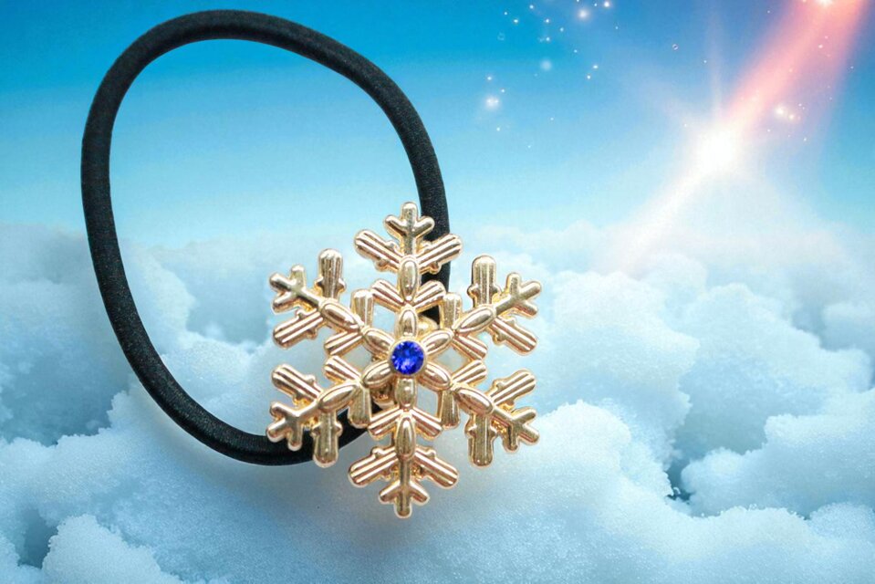 【Color Snow - 彩り結晶のヘアジュエリー】雪の結晶ヘアゴム　ゴールド金具　選べるカラー9種類